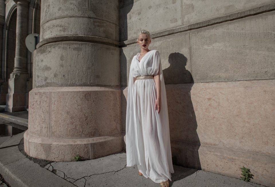 canissi iconic greek goddess dress in white