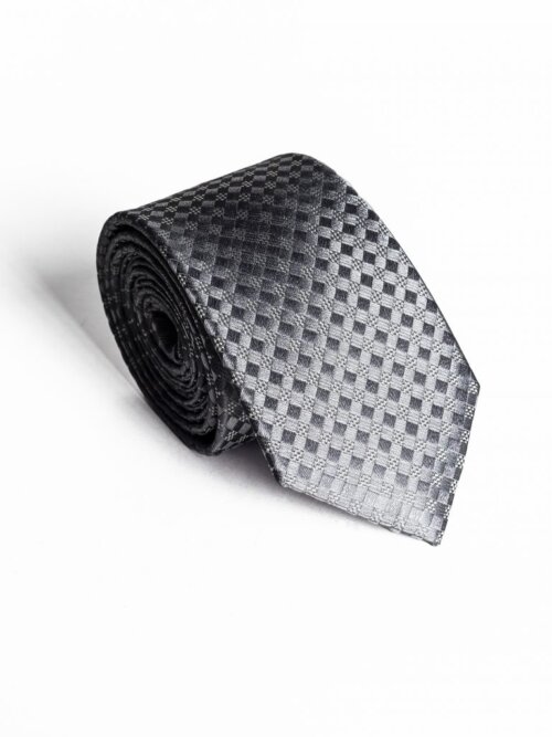 Ezüst Anyagában Kockás Slim Prémium Selyem Nyakkendő